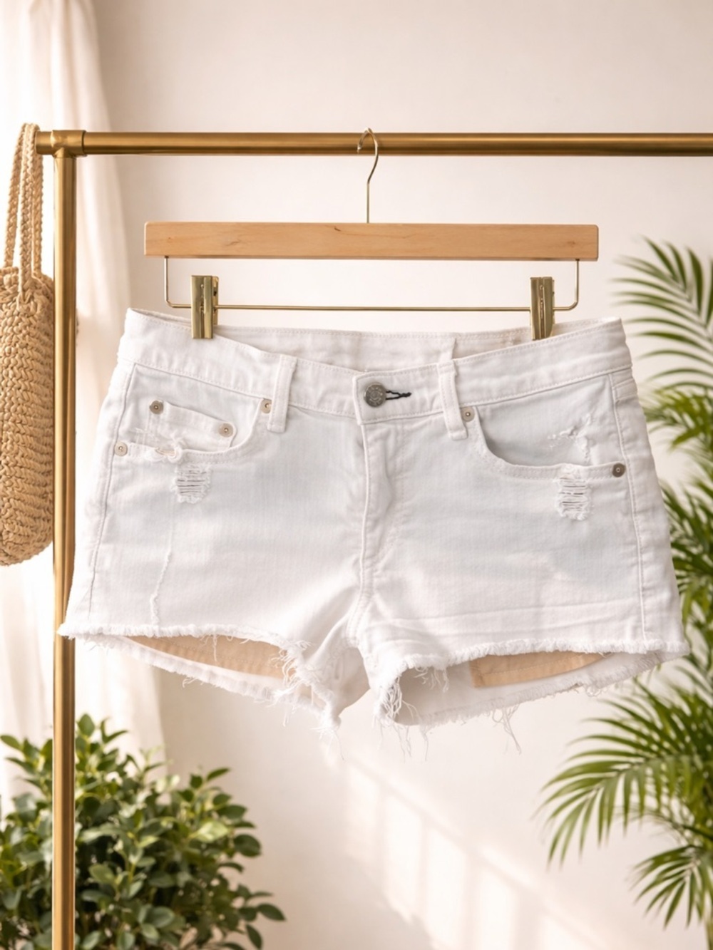 rag & bone Jorts White Distressed Denim Shorts Cut Off High Rise Festival